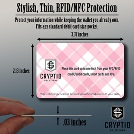 Cryptid Solutions RFID Blocking Cards 4 Pack - Slim, Stylish, and Effective - Defend Your Data with Style - NFC Debit/Credit Card and ID Protector (4) (Pink Plaid)