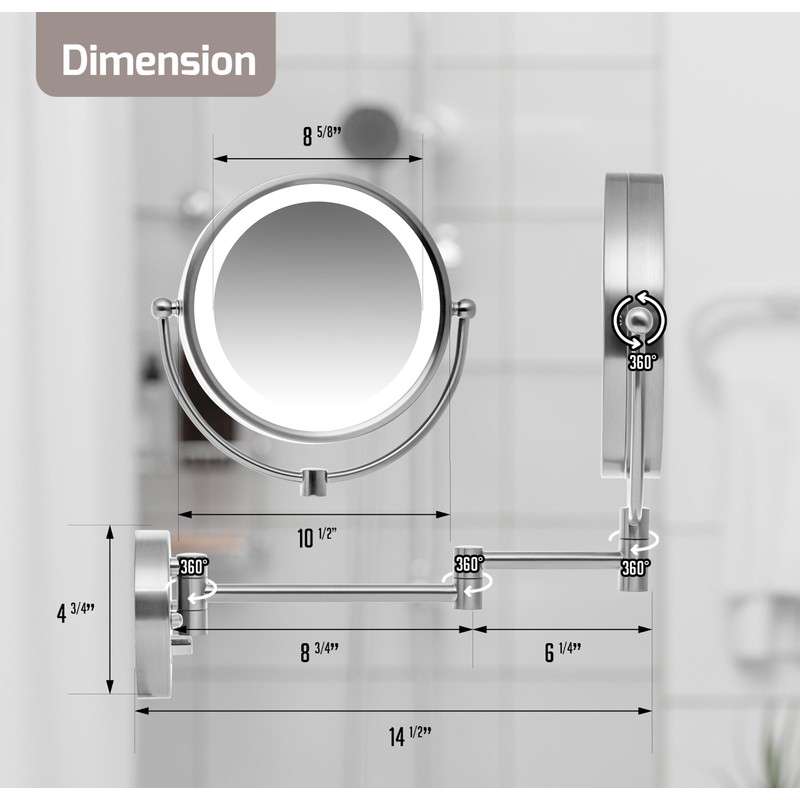 OVENTE Wall Mounted Lighted Makeup Vanity Mirror, 9" Hard Wired