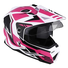 1Storm Youth Kids Dual Sport Dual Visor Motorcycle Motocross Off Road Full Face Helmet: HF802Youth Storm Pink