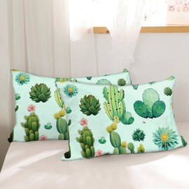 GABraden Microfiber Pillow Cases 2PCS,Floral Print Pattern Pillow Cover Set with Hidden Zipper,Lightweight and Breathable,Standard Size 20"X 26" Pillow case (16-Cactus)