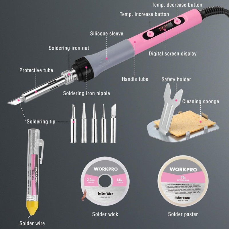 WORKPRO Soldering Station 60W Soldering Iron Kit Digital Display 5