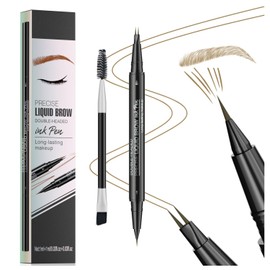 Microblading Eyebrow Pen, 2 in 1 Dual Ended Eyebrow Pencil, Curved Eyebrow Pencil with Micro-Fork-Tip & Precise Brush-Tip, Waterproof and Last All Day for Natural Hair-Like Brows (01#LIGHT BROWN)