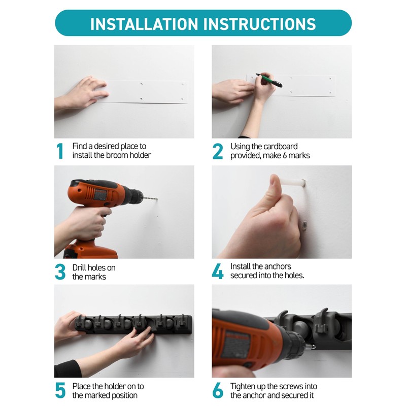Mop and Broom Holder Wall Mount - Garage Storage Organizer