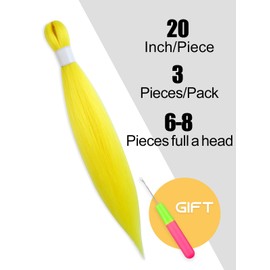 KAVSORAPI Yellow Braiding Hair 20 Inch Pre Stretched Hair Long Straight Crochet Braids Yaki Texture Synthetic Fiber 3 Packs (Yellow)