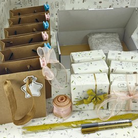 sohomeg DIY Gift 6-Set Packaging kit-Includes:Kraft Paper Bag,Metal Pen,Wrapping Paper,Box,tag,Pull Bow,Ribbon,Tape,Clip,Shredded Paper.Perfect for Birthdays,Christmas, Weddings,Holidays