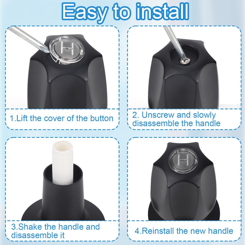 Tinoaly 3pcs Shower Knobs Replacement Kit, Matte Black Shower Knobs