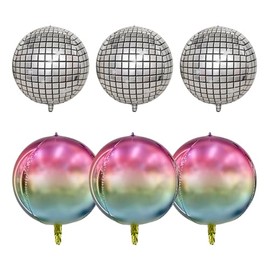 FBQ 6 Pcs 4D Giant Round 18 Inch Disco Foil Balloons 22 Inch Gradient Round Foil Balloons 70s 80s 90s Party Disco Themed Bachelorette Party Birthday Party Dancing Decorations Supplies