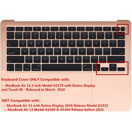 Keyboard Cover Soft Silicone Skin Compatible with MacBook Air 13 inch Retina Display Model A2179 with Touch ID – 2020 Release, MacBook Air 13 inch 2021 with M1 Processor Model A2337 (Light Blue)