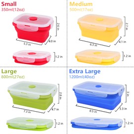 XSUPER Set of 4 Collapsible Silicone Food Storage Container, Foldable Meal Prep Lunch Box Containers for Food with Airtight Lids, Colorful Bento Lunch Boxes, Microwave, Dishwasher & Freezer Safe