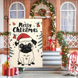 Christmas Garden Flag Pug Dog Double Sided Vertical Seasonal Winter Outdoor Yard Lawn Decorations 12.5 x 18 Inch
