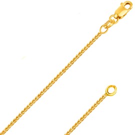 Italian Fashions 14k Yellow Gold Solid 0.8mm Diamond Cut Braided Square Thin Wheat Chain Necklace with Lobster Claw Clasp 16 Inches - Include Gift Pouch with Order
