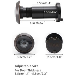 TOGU TG3016YG-BC UL Listed Solid Brass HD Glass Lens 220-degree Door Viewer Peephole with Heavy Duty Privacy Cover for 1-3/8" to 2-1/6" Doors, Matt Black Finish, 5Pack