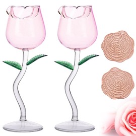 INFTYLE Rose Wine Glasses Set of 2 Creative Wine Goblet Champagne Flutes Classy Red Wine Glass, Ideal Gifts for Housewarming, Wedding, Birthday Celebrations