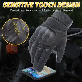 Motorcycle Gloves Full Finger Touchscreen for Men & Women - Hard Knuckle Protection for Motorbike, MTB, Road Biking, ATV, Airsoft, Hiking & Outdoor Sports(BLACK)