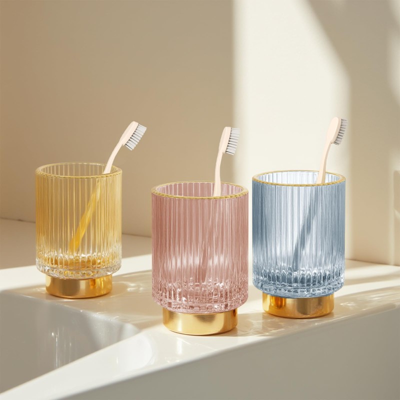 FullMeet Makeup Brush holder Organizer, Crystal Glass Toothbrush Holders, Striped