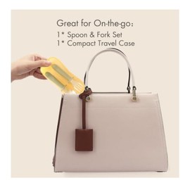 NURTUREBLOOM, Stainless Steel and BPA Free Silicone Fork and Spoon Set with Travel Case for Baby/Toddler (Cream)