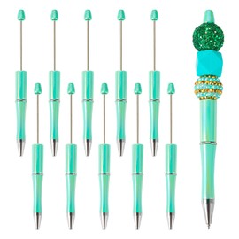 Bestewelry 10Pcs Plastic Beadable Pens Pale Green 1MM Black Ink Beaded Pens Sparkling Gradient UV Coating Ballpoint Pens for DIY Present Crafts Office School Supplies Party Favor