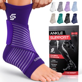 Sleeve Stars Ankle Brace for Women & Men, Ankle Wrap for Sprained Ankle, Compression Sleeve for Plantar Fasciitis Relief, Easy Customizable Support: w/Removable Strap (Pair/M:10"-12"/Dark Purple)