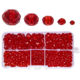 MEIUIJQ 2-10mm Briolette Rondelle 810pcs Red Crystal Glass Beads Faceted Shape Crystal Spacer Beads for Bracelet Necklace Decorative Hand Jewelry Making (2/4/6/8/10mm Red)