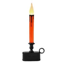 FESTIA Battery Operated 10.6 inch Window Candelabra with Timer - Led Flickering Flameless Holloween Black Pillar 8 Hours On/16 Hours Off Timer Perfect for Indoor Ambiance (Orange Candle, 1)