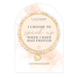Life Charms Crystal Bead Handmade Charm Bracelet - I Choose to Speak Up Positive Affirmation Quote - Inspirational Gold Plated Mantra Jewellery