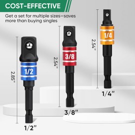 Pkuukme 3PCS Impact Socket Adapter Set - 1/4", 3/8", 1/2" Drill Socket Adapters with Extension Driver Bit & Holder, Socket Drill Adapters Compatible with Power Drill and High Torque Impact Wrench