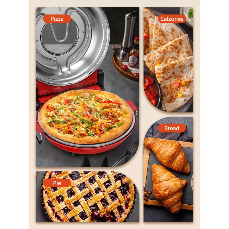 HomCozy Electric Pizza Oven Indoor with Glazed Ceramic Stone, 12-Inch