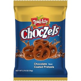 Choczels Milk Chocolate Coated Pretzels | Crunchy Pretzels Dipped in Creamy Chocolate Flavor Coating | Sweet and Salty Snack Treat | Grab and Go Candy - 2.75 oz x 24 ct - Peg Bag