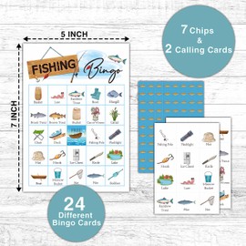 KFNER Fishing Bingo Game - Let's Go Fishing Bingo Card - 24 Players Bingo Game Set Indoor Outdoor Activities - Camping Party, Birthday Party Favors Supplies -A01
