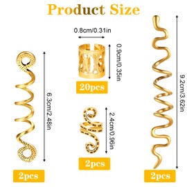 Gjinxi 26 pcs Hair Jewelry Rings Charms for Braids Women Metal Gold Clips Hair Dreadlock Cuffs Accessories Snake Hairs Clips Loc Cuffs Hairs Ring for Christmas Braids Hairstyle Decoration