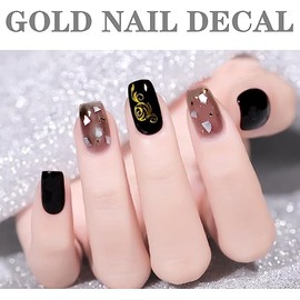 Gold Geometry Nail Art Stickers,3D Self-Adhesive Nail Art Design Metallic Chains Flower Line Lace Leaf Star Design Nail Art Stickers Circle Nail Decoration Holographic Glitter Nail Supplies for Women