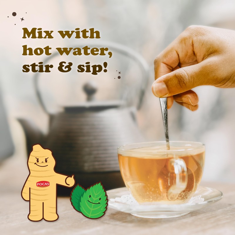 Pocas Honey Ginger Instant Tea Powder, Mint Flavor, Real Ginger
