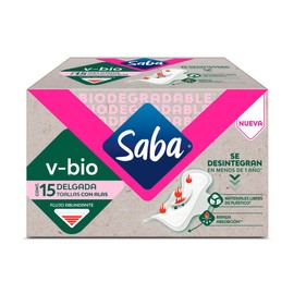 Saba V-Bio ToallasFemeninas con Alas delgada, 15 piezas