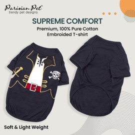 Parisian Pet Captain Sparrow Dog Shirt - Embroidered Pirate Costume - 100% Cotton & Polyester - Sleeved Black Dog Shirt - XL Pet Costume