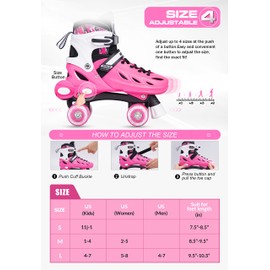 METROLLER Roller Skates for Girls and Boys Teens, Adjustable 4 Sizes for Kids toddler Rollerskates with Light up Wheels, for Youth Women and Men