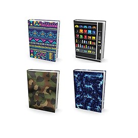 Easy Apply, Reusable Book Covers 4 Pk. Best Jumbo 9x11 Textbook Jackets for Back to School. Stretchable to Fit Most Large Hardcover Books. Perfect Fun, Washable Designs for Girls, Boys, Kids and Teens