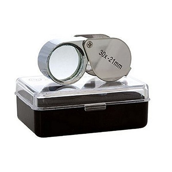 30x-21mm Glass Lens Jeweler Loupe Magnifier Doublet, Chrome Plated, Round Body