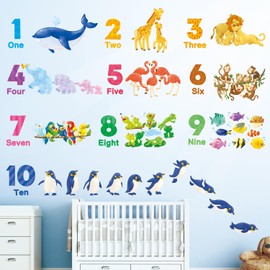 DECOWALL DS12-8076 Numbers and Animals Wall Stickers Decor Kindergarten Nursery Kids Room DIY Wall Decal Wall Art Sticker Boy Girls Children Bathroom Decor Vinyl Bedroom Teen Kids Wallpaper Wallpaper