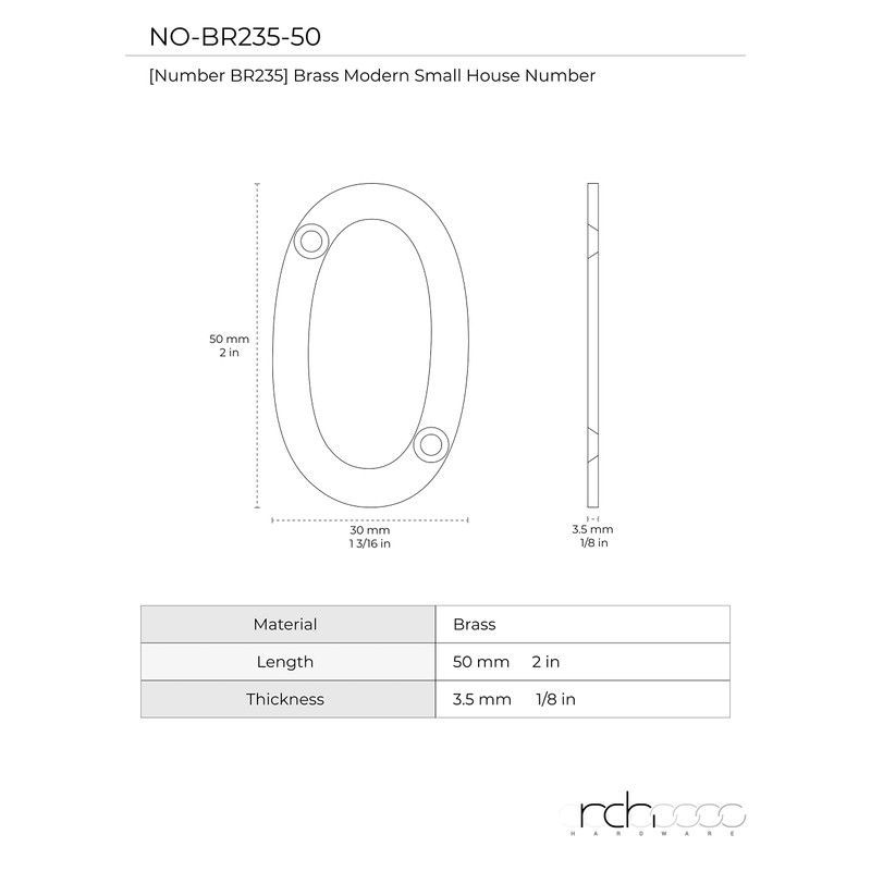RCH Hardware NO-BR235-50 Brass Number, 2 Inch, Polished Brass