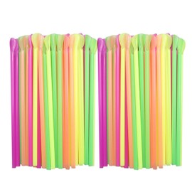 200pcs Snow Cone Spoon Straws, BetterJonny Plastic Spoon Straws Drinking Straws Colorful Straws for Shaved Ice Milktea Milkshakes Coffee