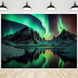 CRTPOD Aurora Borealis Backdrop Snowy Mountain Lake Northern Lights Scenery Norway Winter Polar Lights Photography Background for Portrait Party Decor Banner Wallpaper Photo Photobooth Props 7x5ft