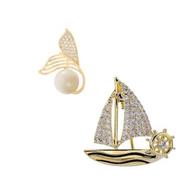 2PCS Elegant Brooch Pins for Women - Stylish Design Cubic Zirconia Lapel Pin Jewelry for Ladies Sweater Scarf Coat Dress Animal Brooches and Pins for Women (Ship+Fishtail)