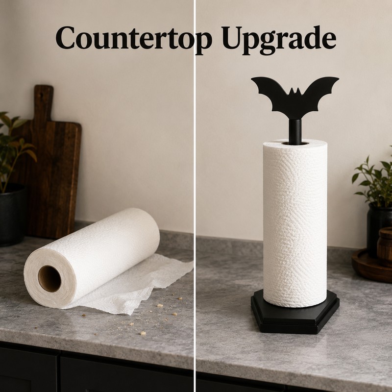 Bat Paper Towel Holder for Countertop Use - Gothic Wood