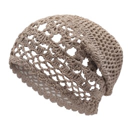 DLAPL Women Summer Crochet Slouchy Beanie Hat Handmade Knit Skull Cap, Brown, One Size