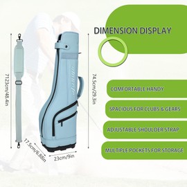 Golf Carry Bag PU Waterproof Small Lightweight Holds a Full Set of Clubs for Travel Driving Range Practice with Shoulder Strap Easy Transport for Women Men(Blue)