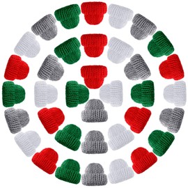 eBoot 48 Pcs Mini Knit Hats for Crafts Mini Wool Yarn Doll Hats for Winter Decor Crafts Art DIY Hair Accessories Bottle Caps Christmas Tree Hanging Ornaments(White, Gray, Red, Green)