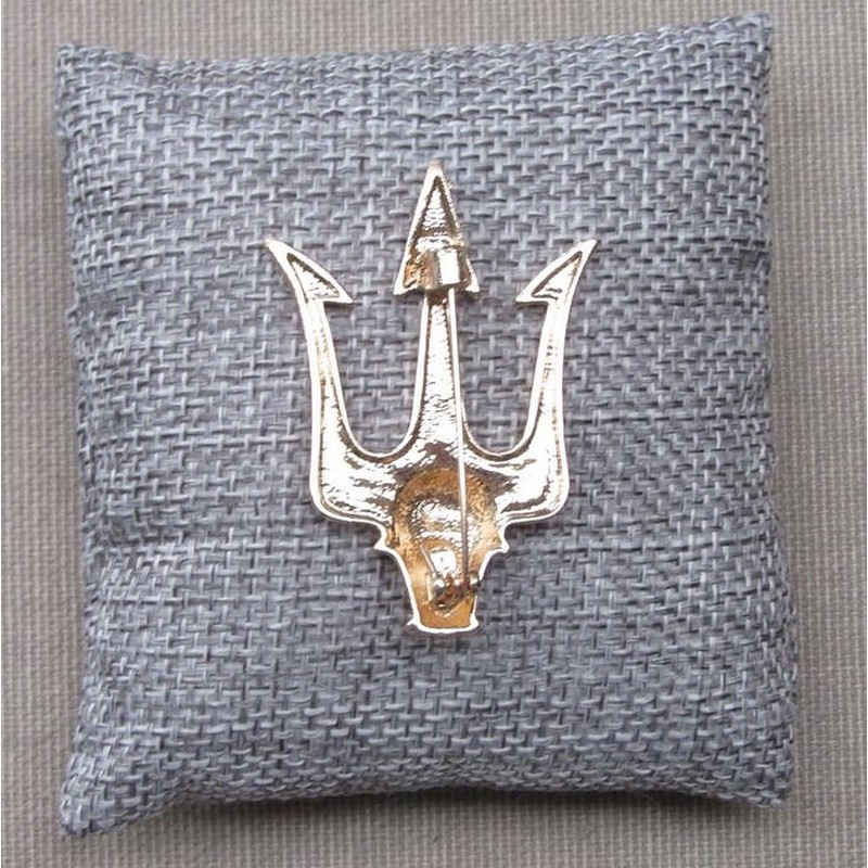 Gold Plated Steel Trident Style Poseidon Brooch Pin 5cm x