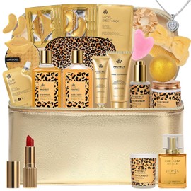 25 piezas de set de regalo para baño y cuerpo para mujeres, kit de cuidado de la piel de miel y almendra, regalo de spa, máscara de hoja facial, máscara de hidrogel, bolsa de cosméticos, suero facial