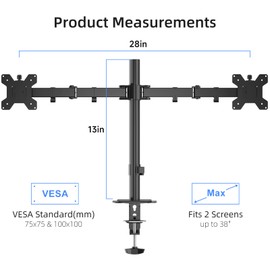 Suptek Dual Ultrawide Monitor Desk Mount,Fully Adjustable Dual Monitor Arm for 2 Monitor Screens up to 38 inches and Max 22lbs Each,Extra Tall 15.75" Pole Dual Monitor Stand for Desk,Black(MD9442MB)