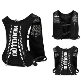 Fiohiros Running Vest, Lightweight Hydration Pack, Breathable Running Vest Women/Men, Running Backpack with Water Bottle & Bladder, Phone Holder, Reflective Strips, Adjustable Straps (Black, One Size)